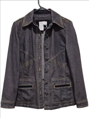 Lanasport Black/Charcol Stretch Denim Fitted Jacket Western Stitch Details Sz 6